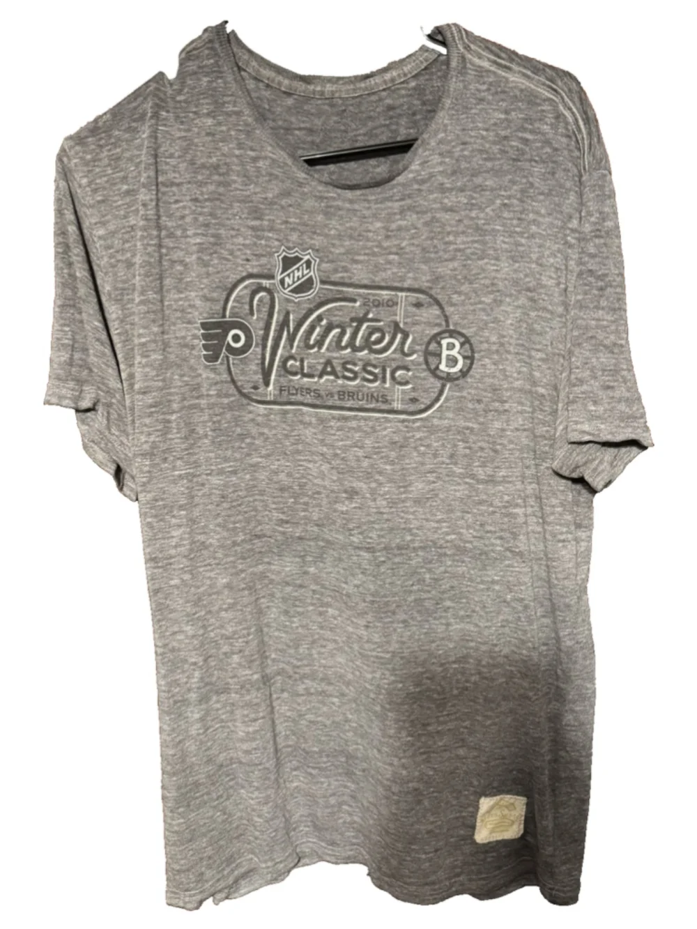 Boston Bruins Philadelphia Flyers 2010 Winter Classic Gray Vintage Tee Mens Sz L